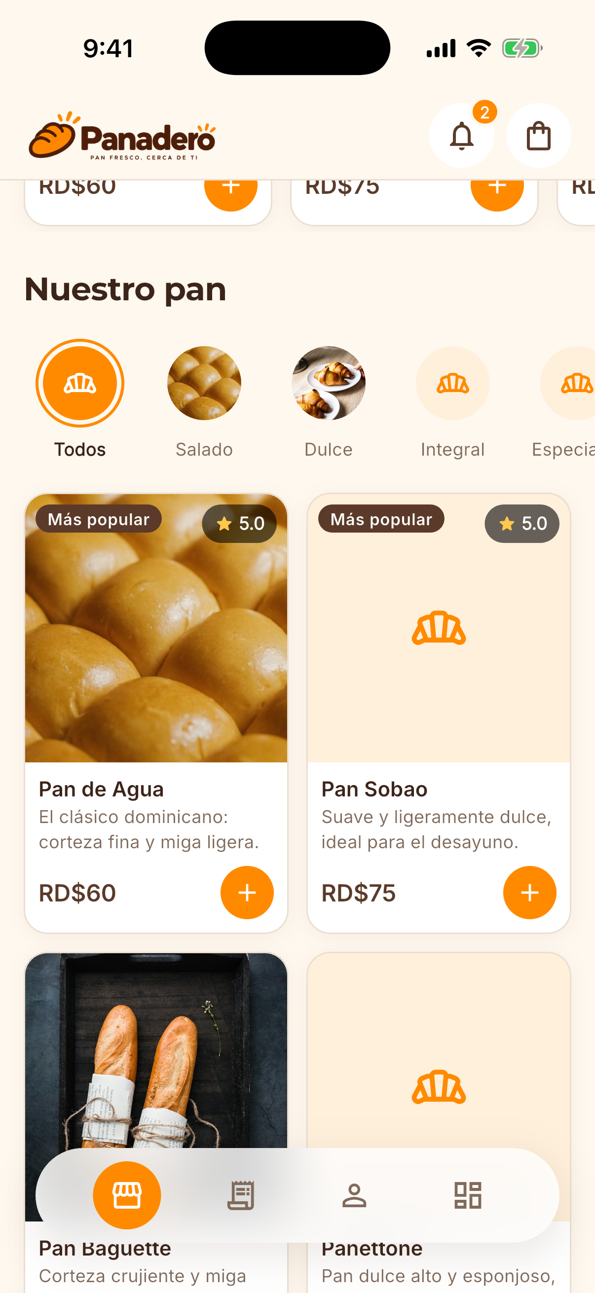 Pantalla de la app