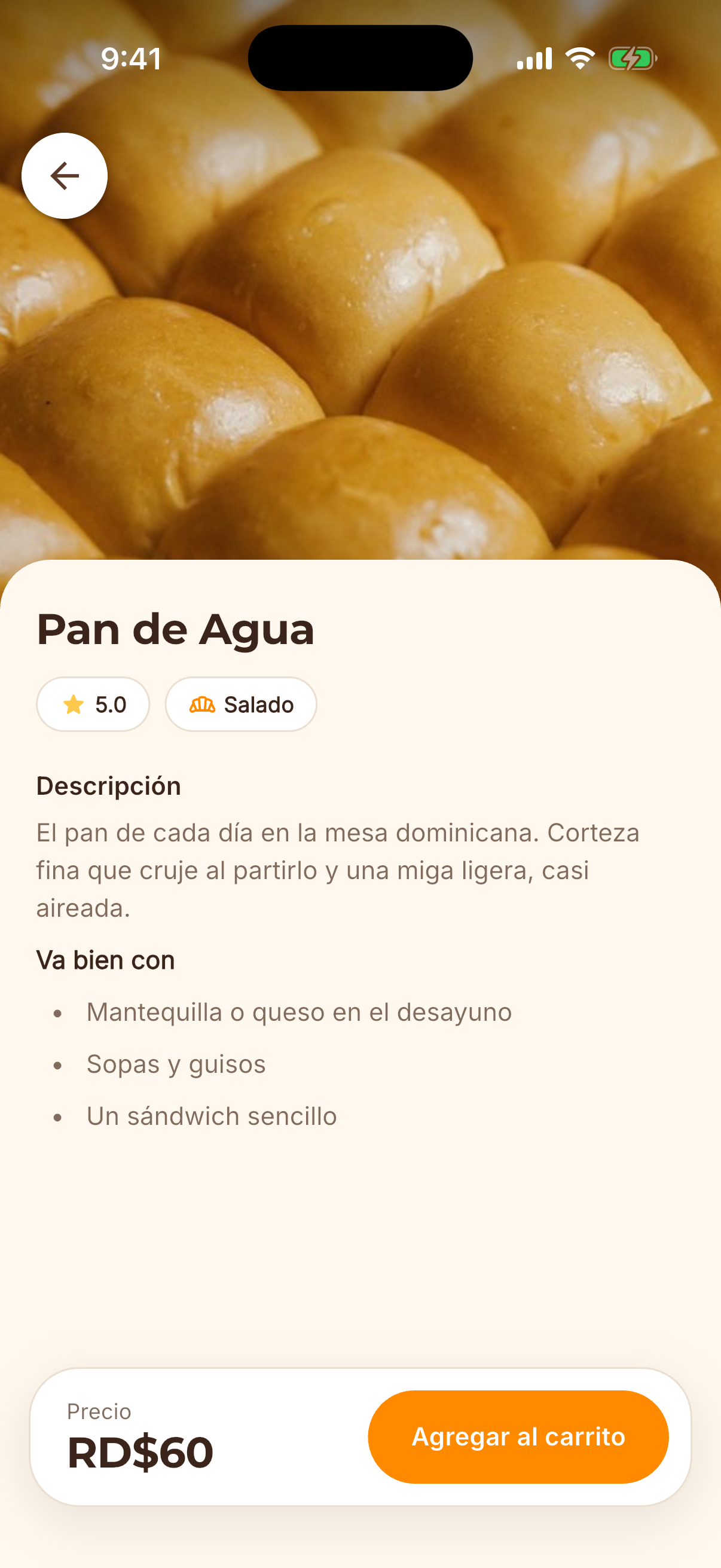 Pantalla de la app