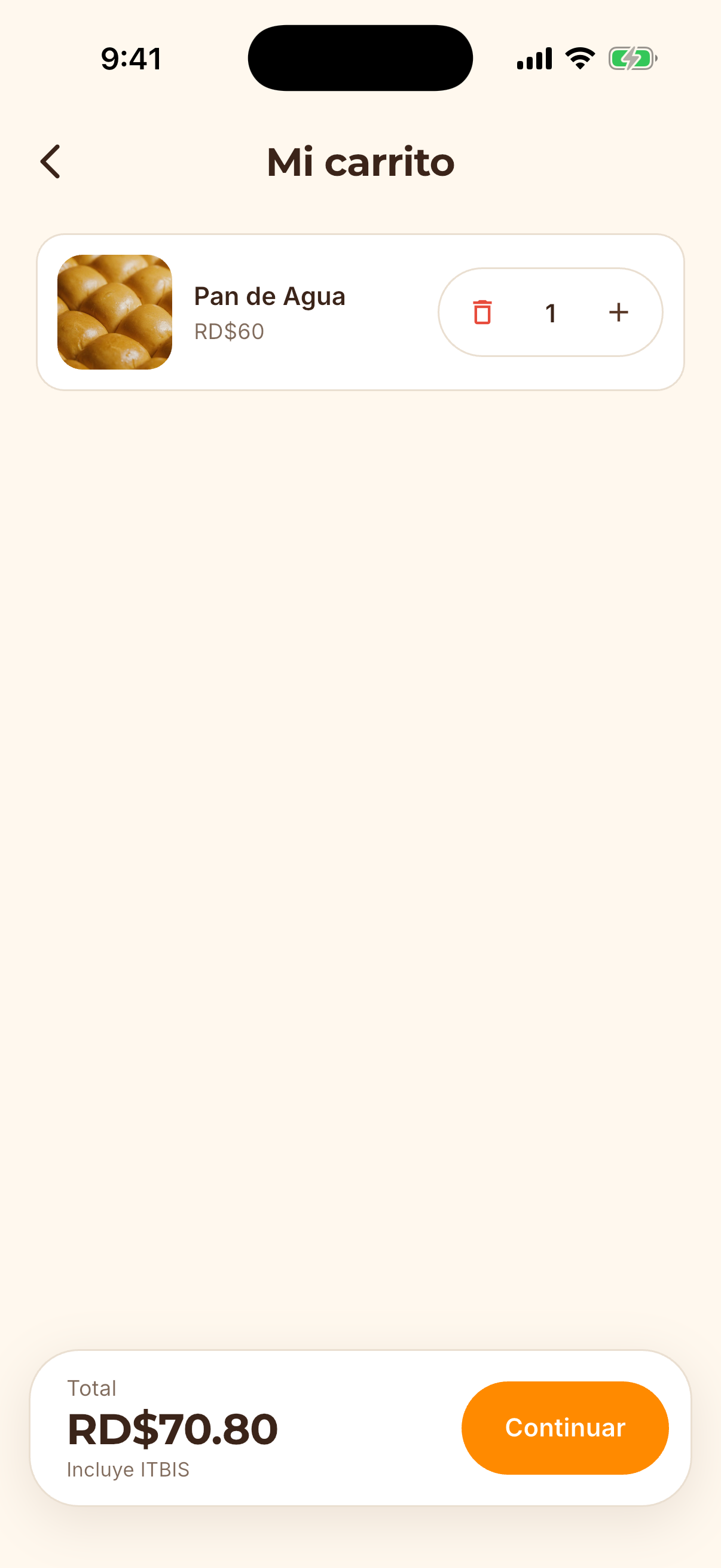 Pantalla de la app
