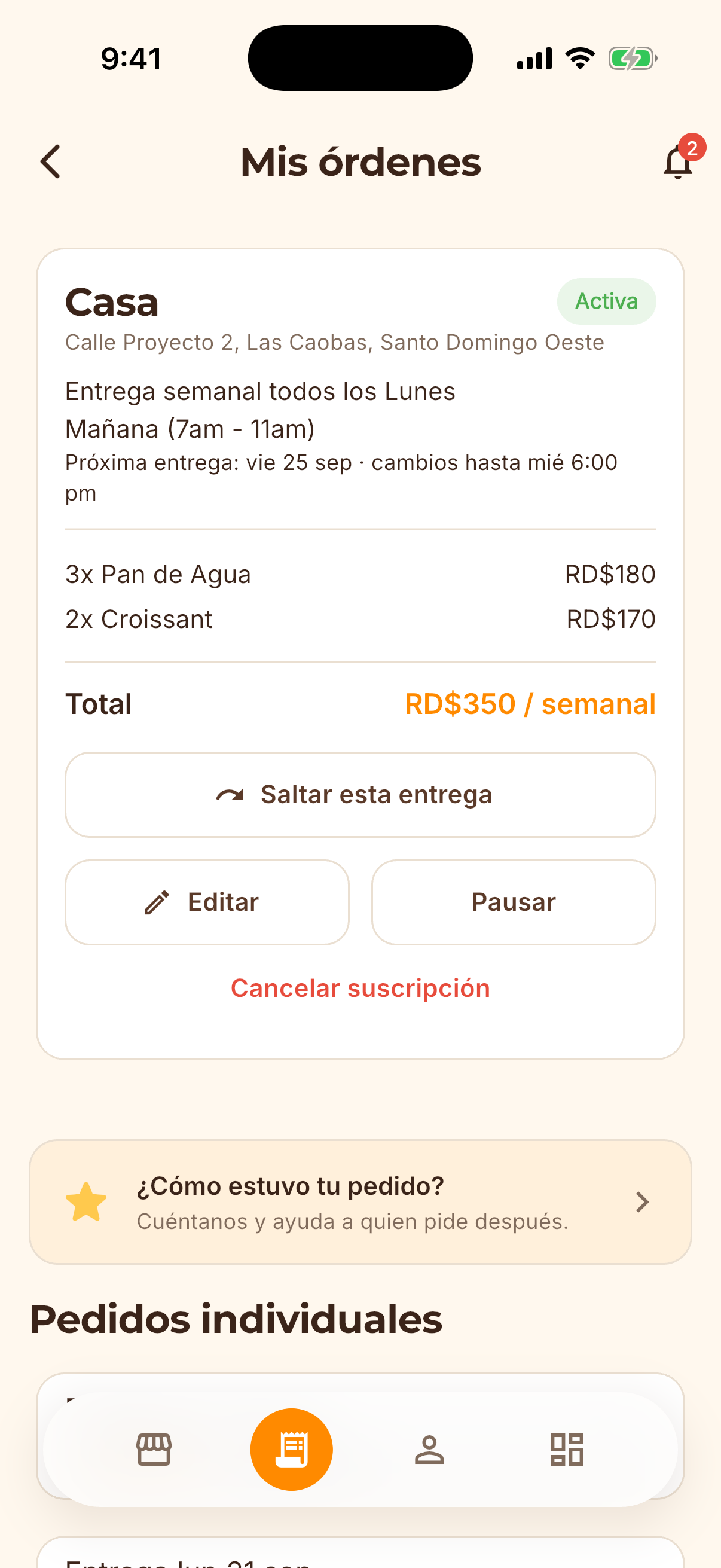 Pantalla de la app