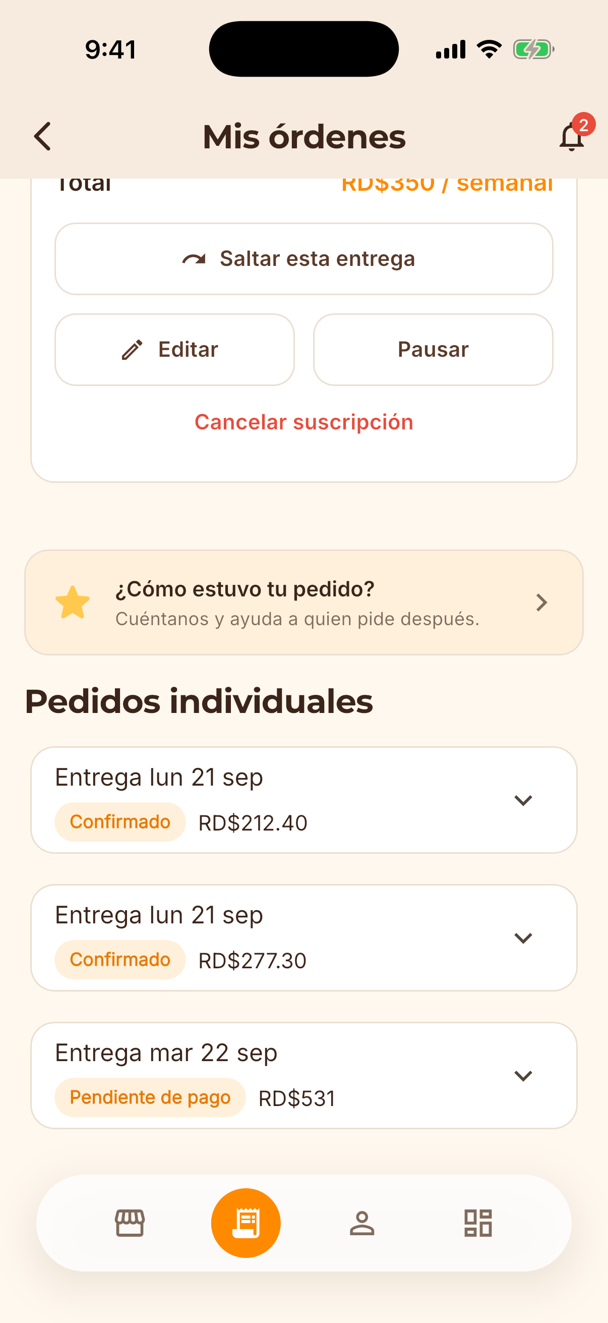 Pantalla de la app