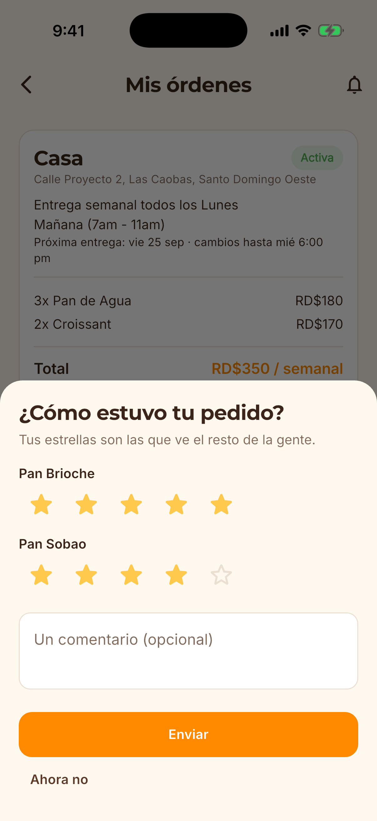 Pantalla de la app
