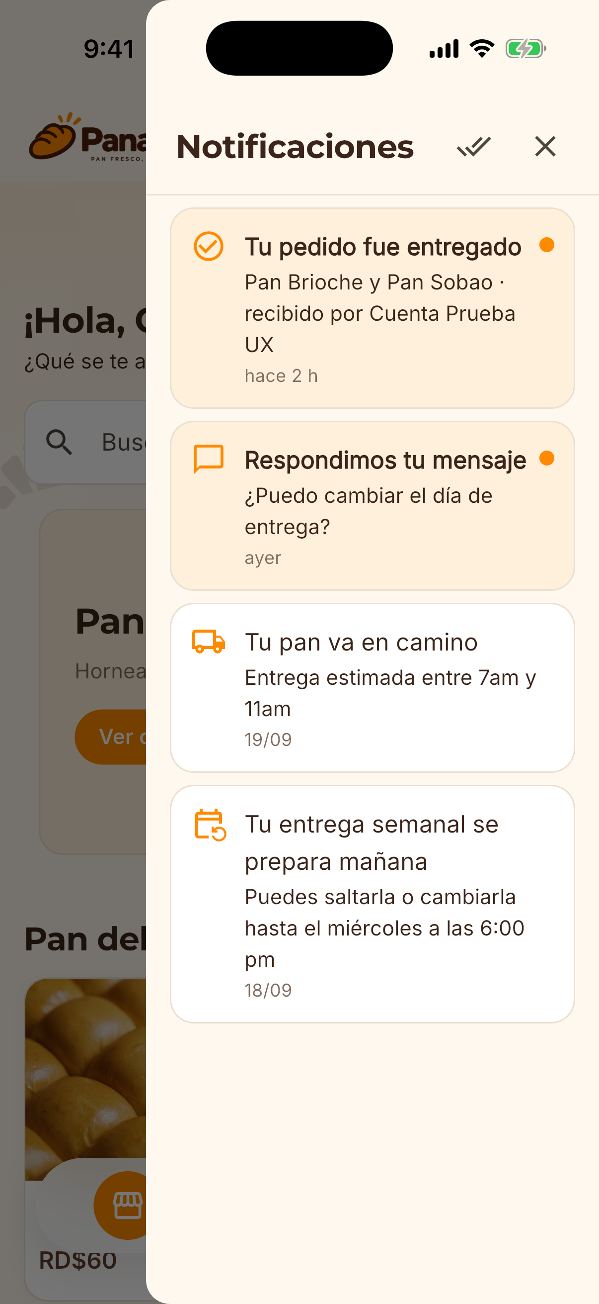Pantalla de la app