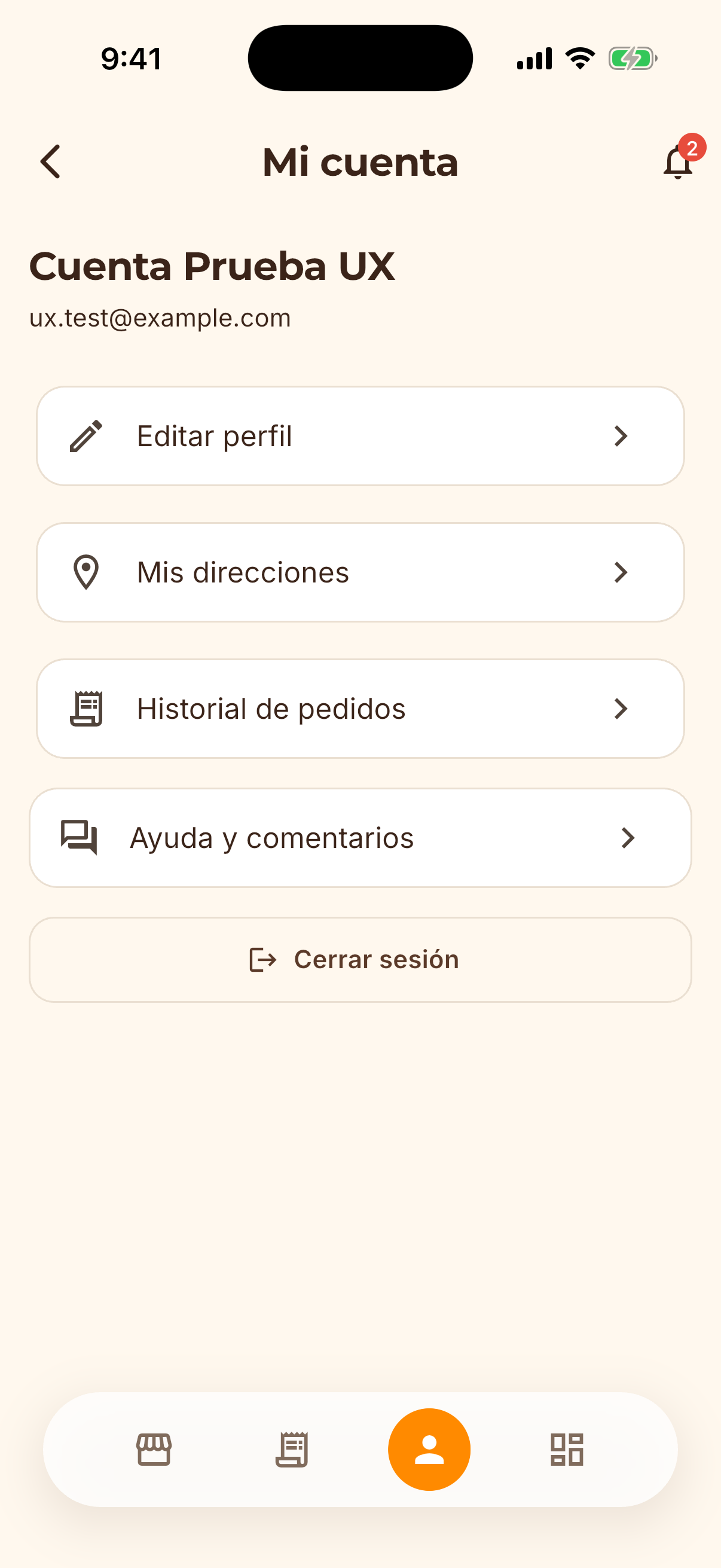 Pantalla de la app