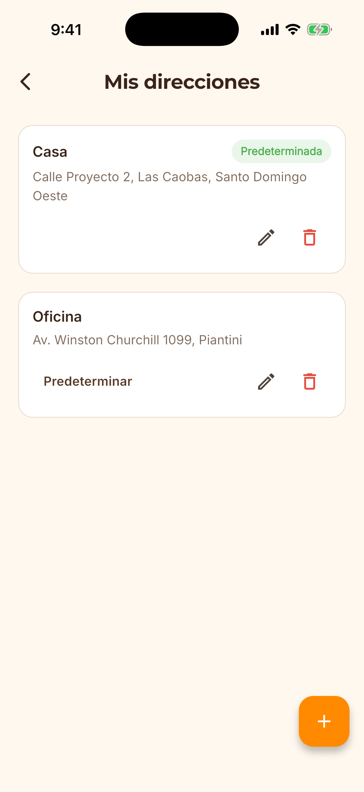 Pantalla de la app