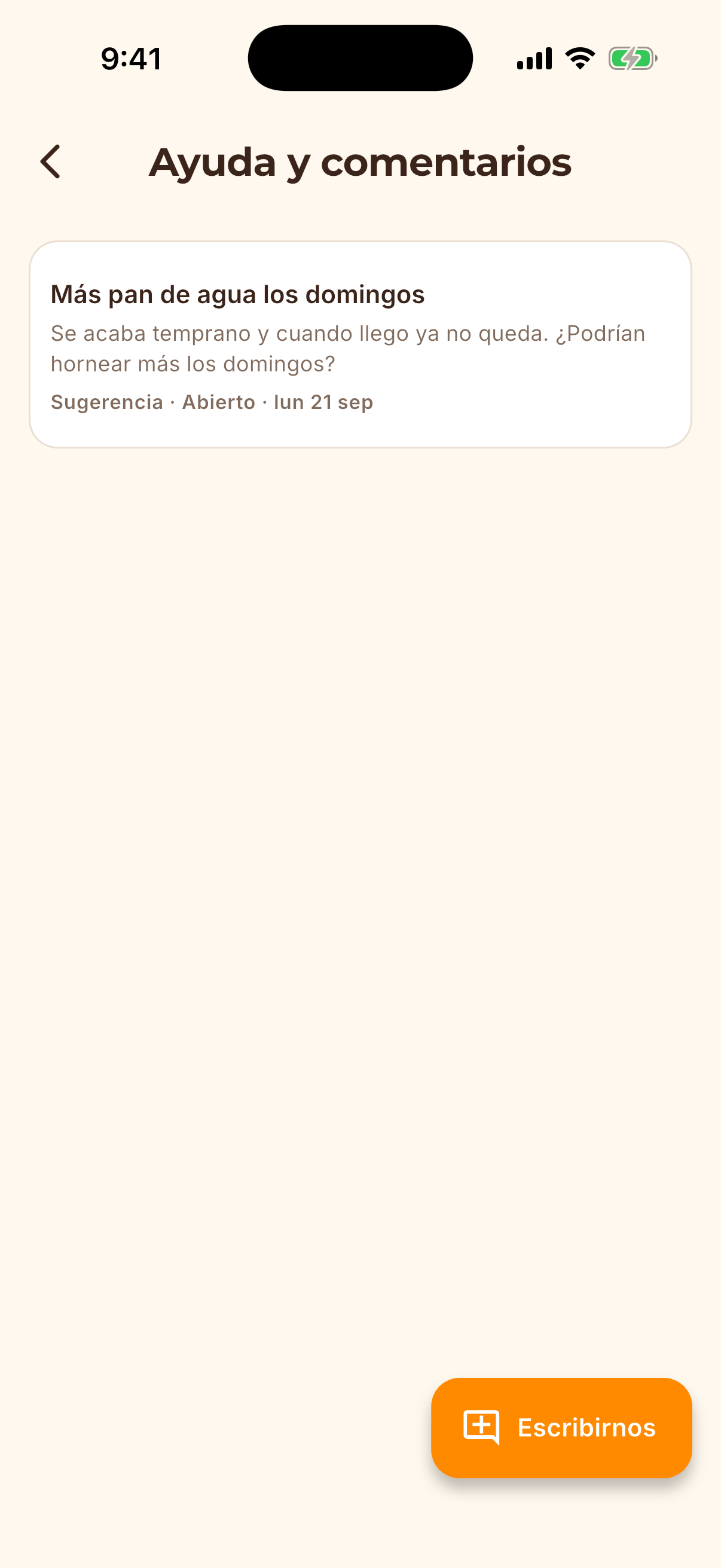 Pantalla de la app
