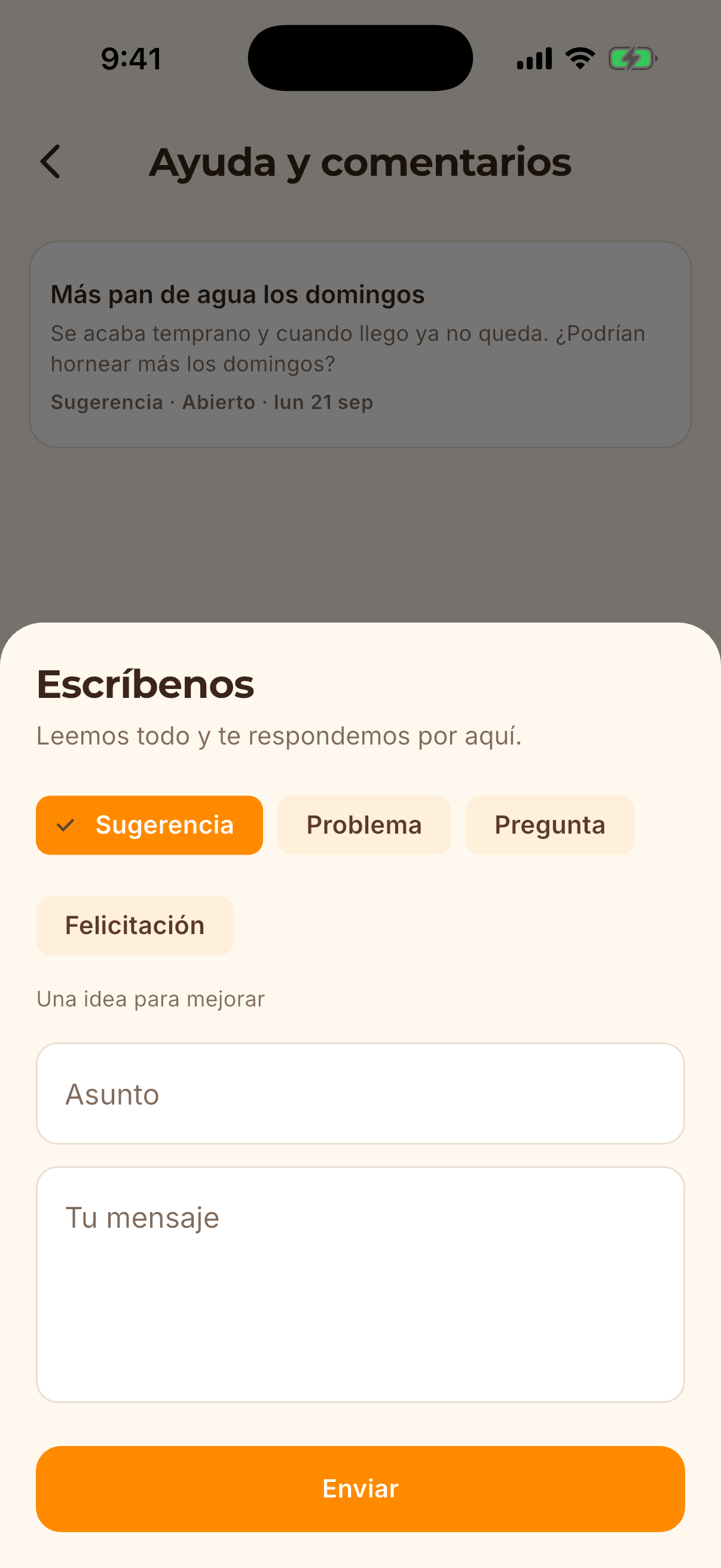 Pantalla de la app