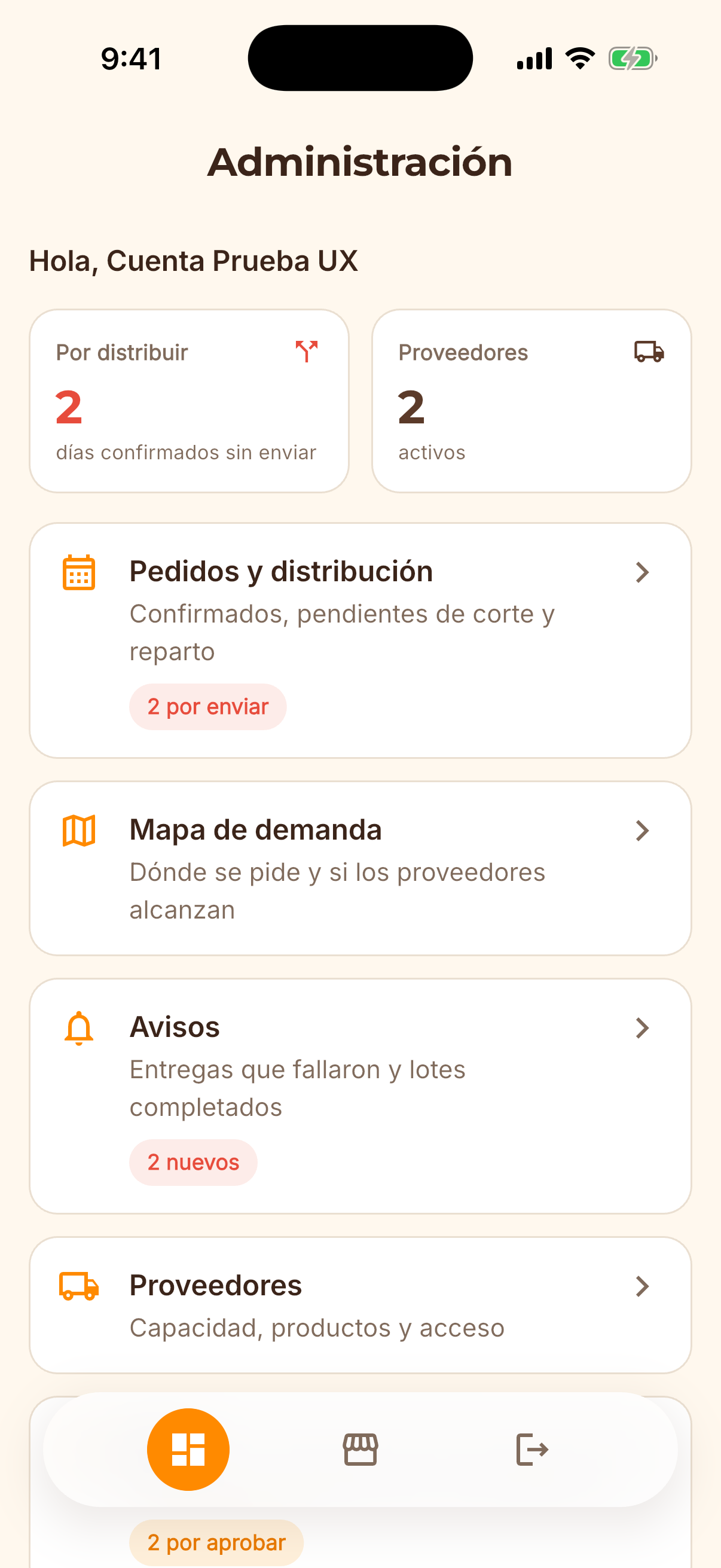 Pantalla de la app