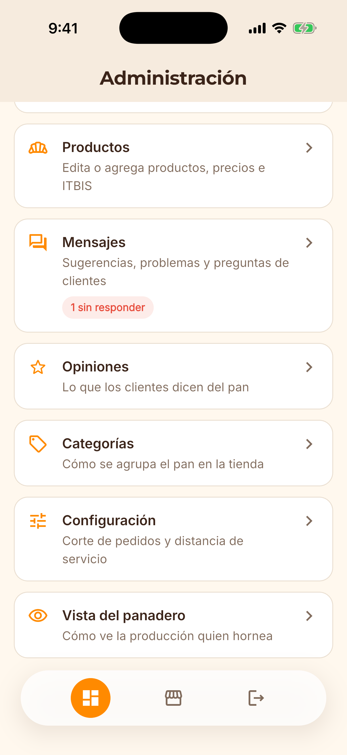 Pantalla de la app