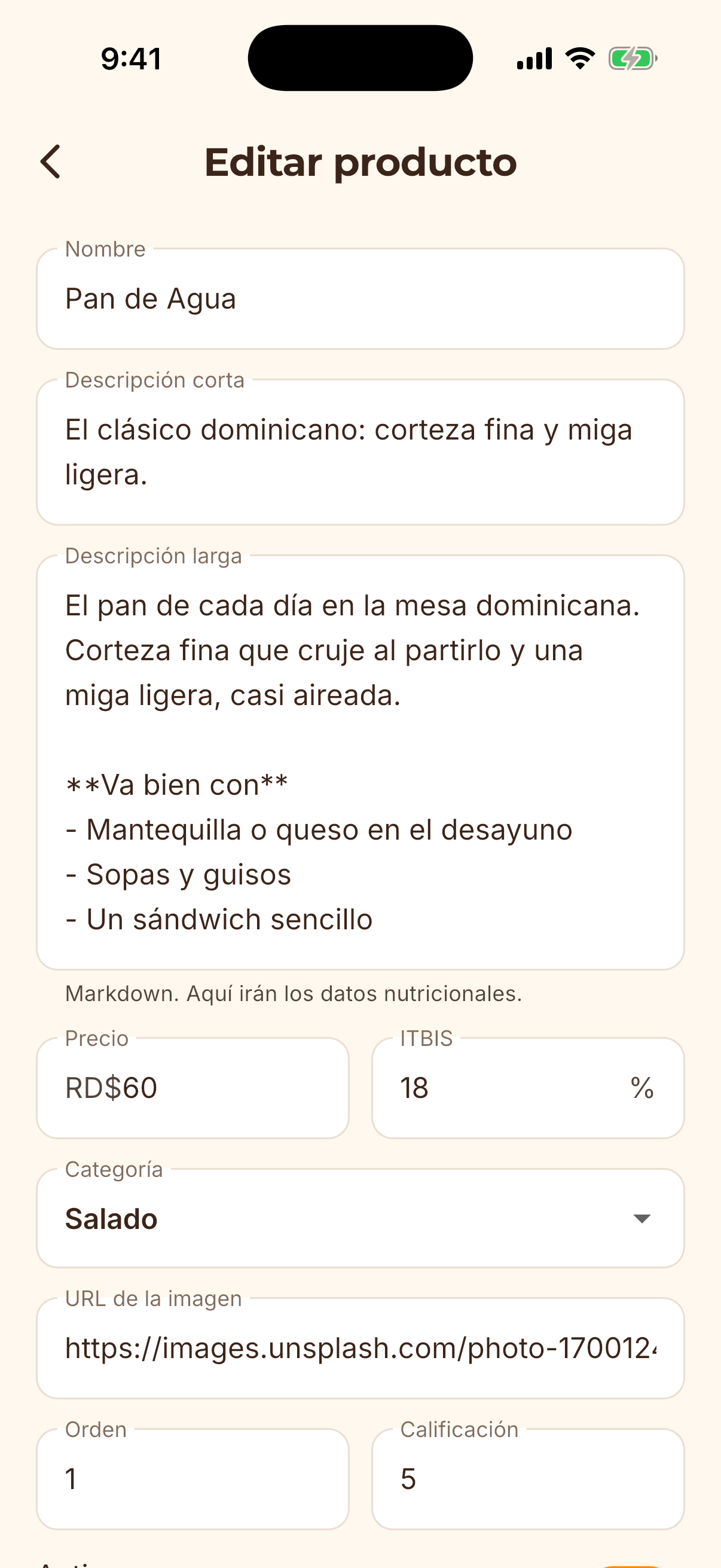 Pantalla de la app