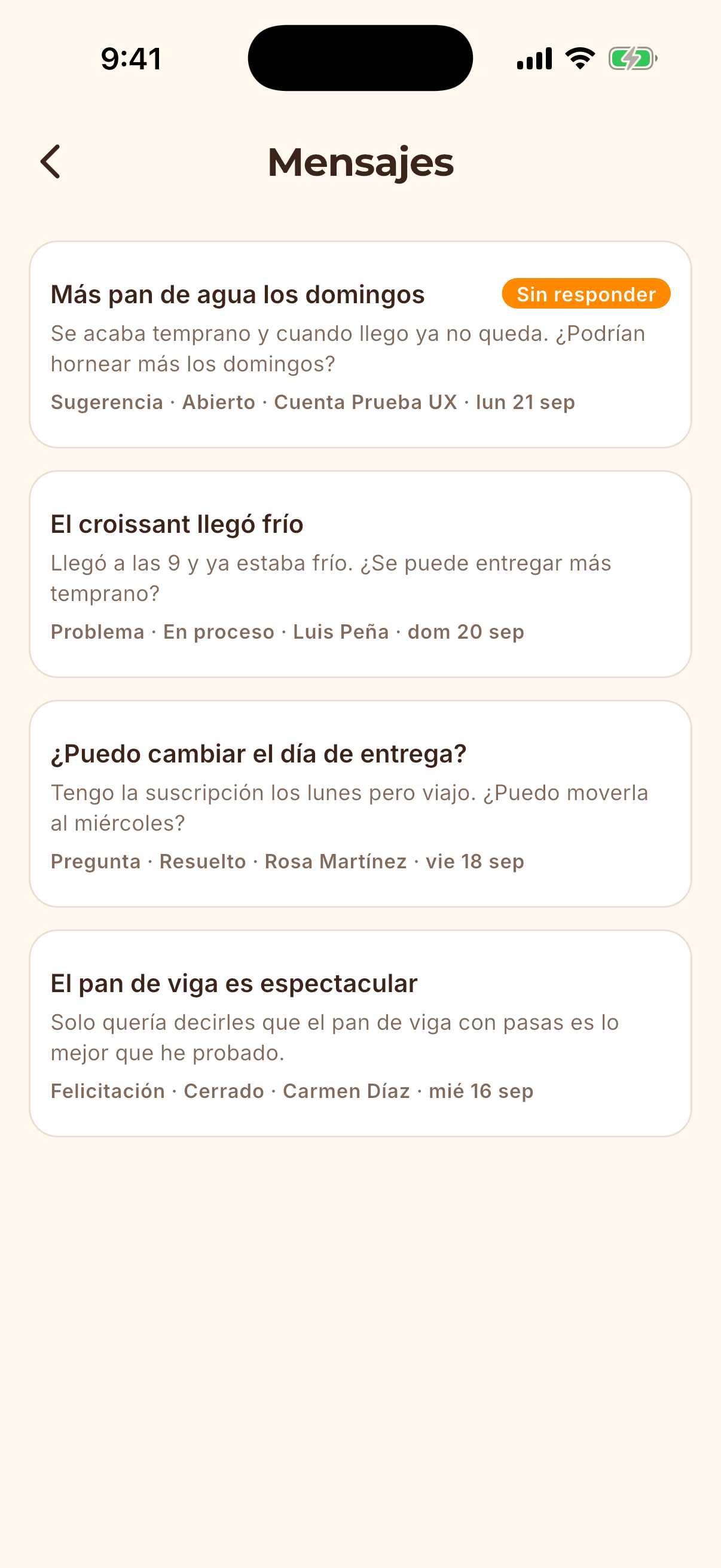 Pantalla de la app