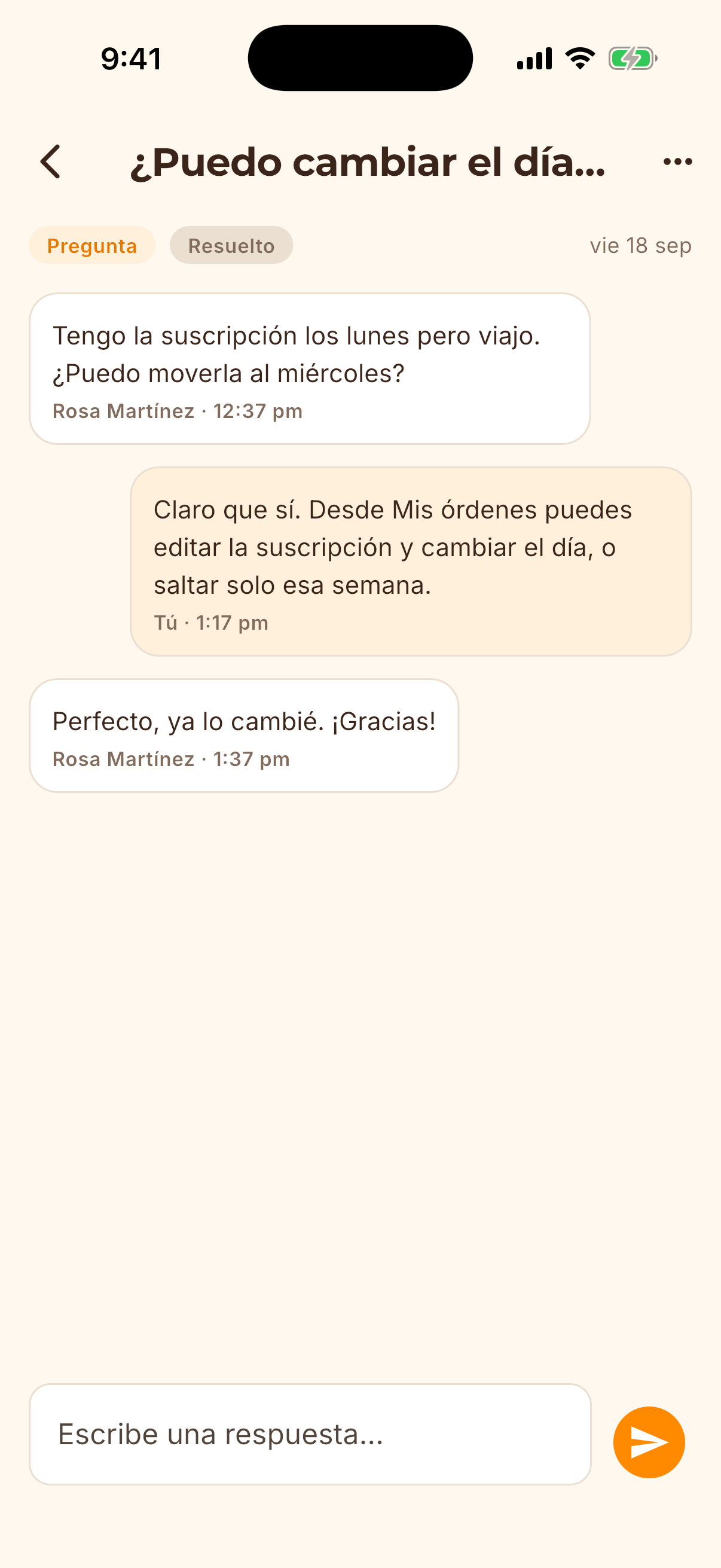 Pantalla de la app