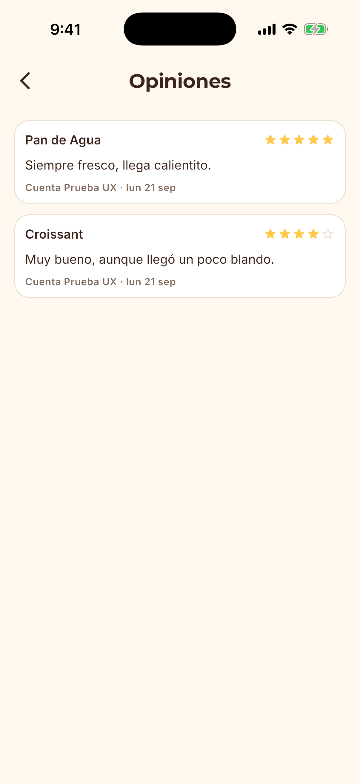 Pantalla de la app