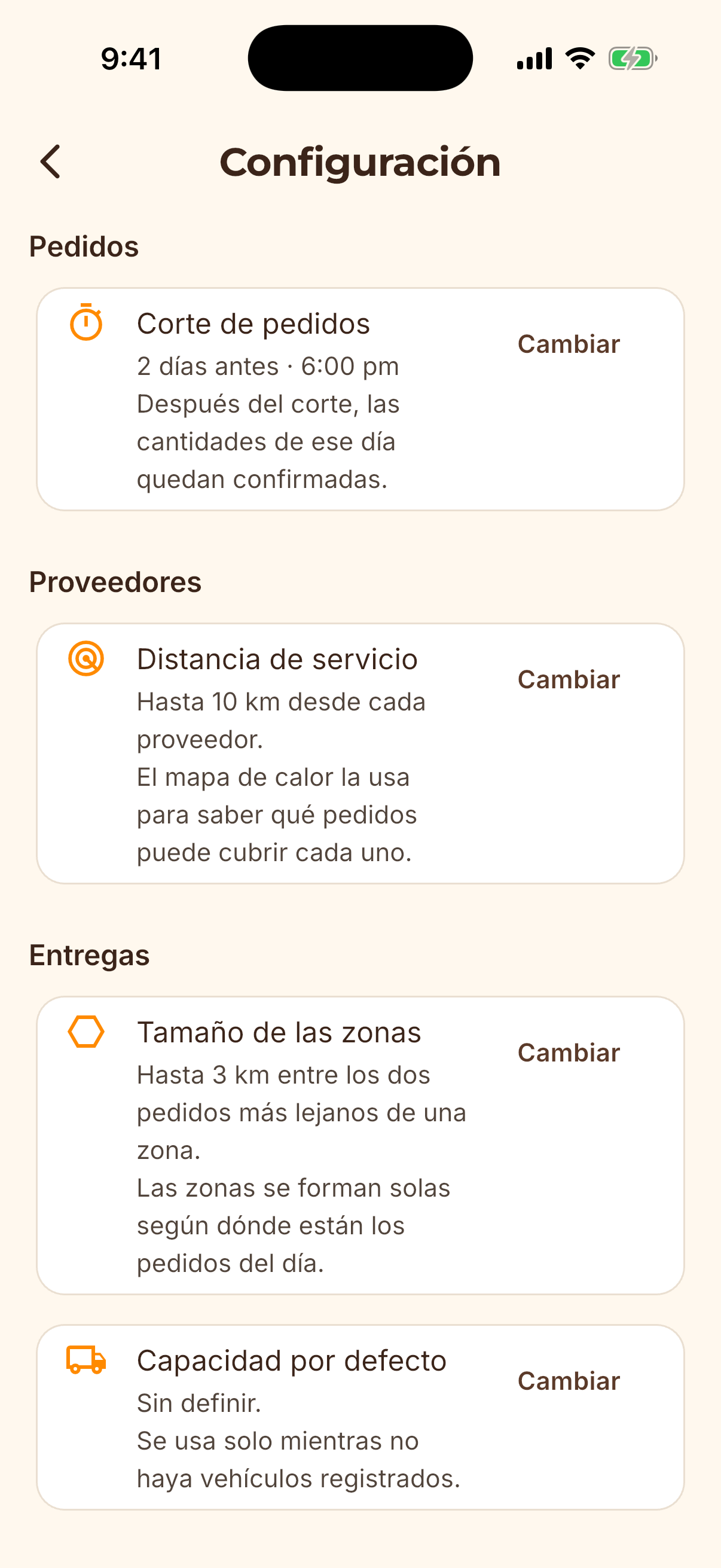 Pantalla de la app