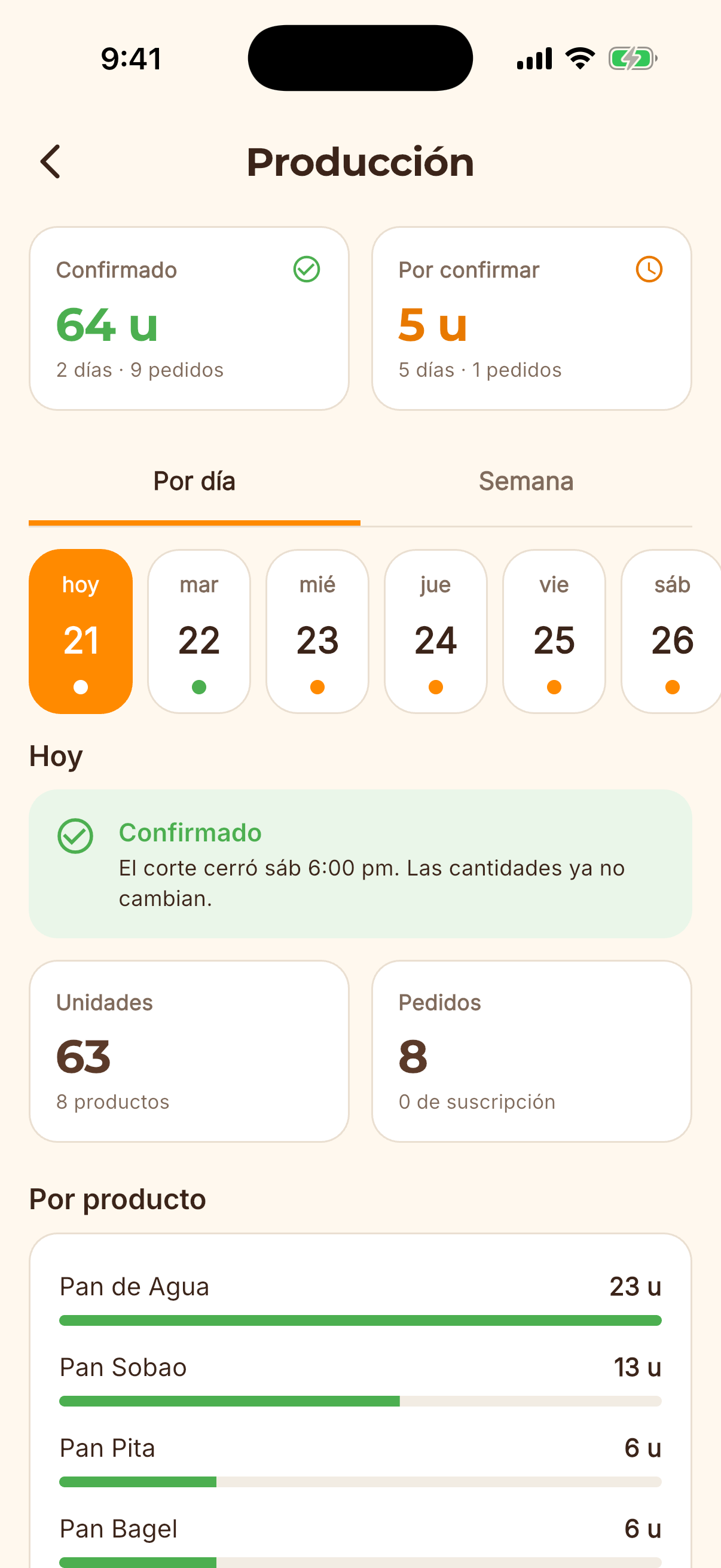 Pantalla de la app
