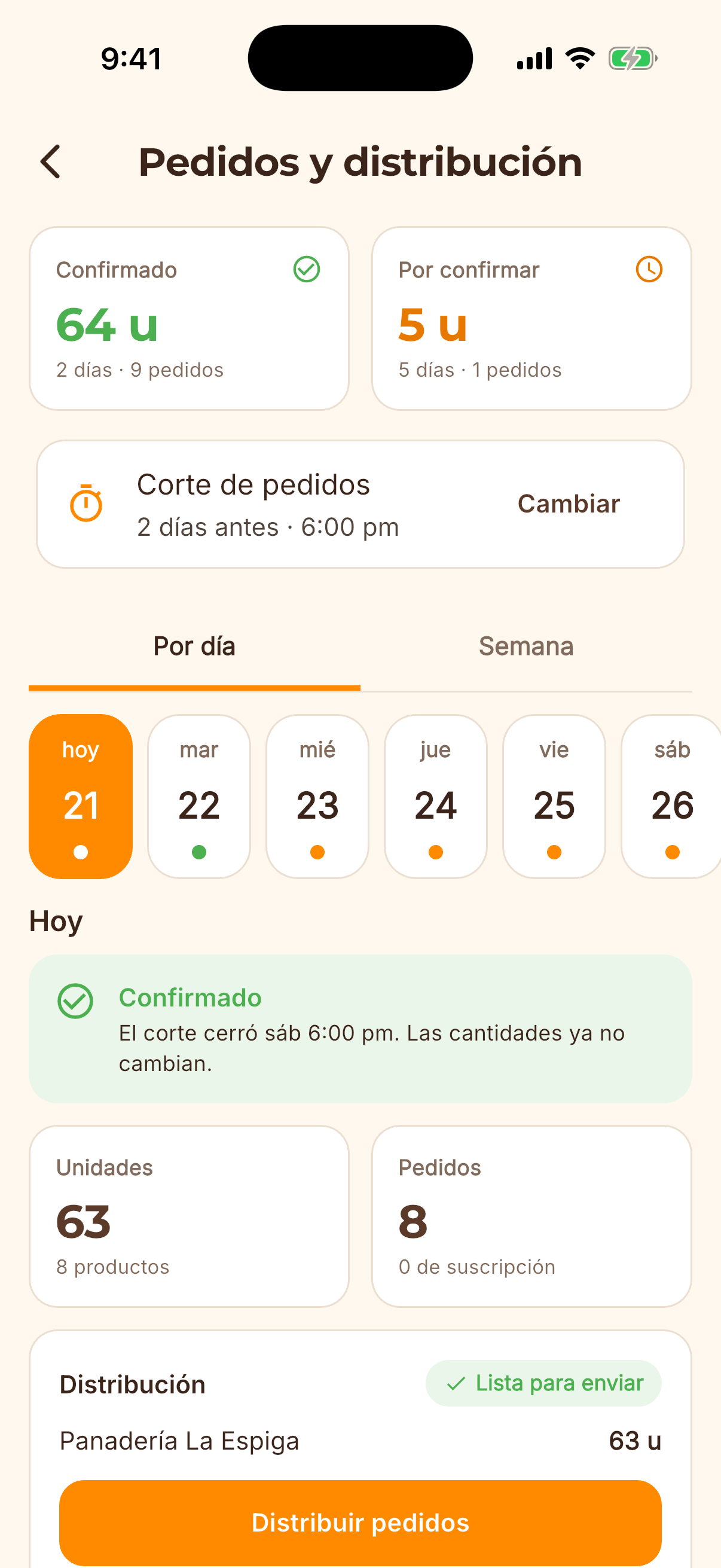 Pantalla de la app