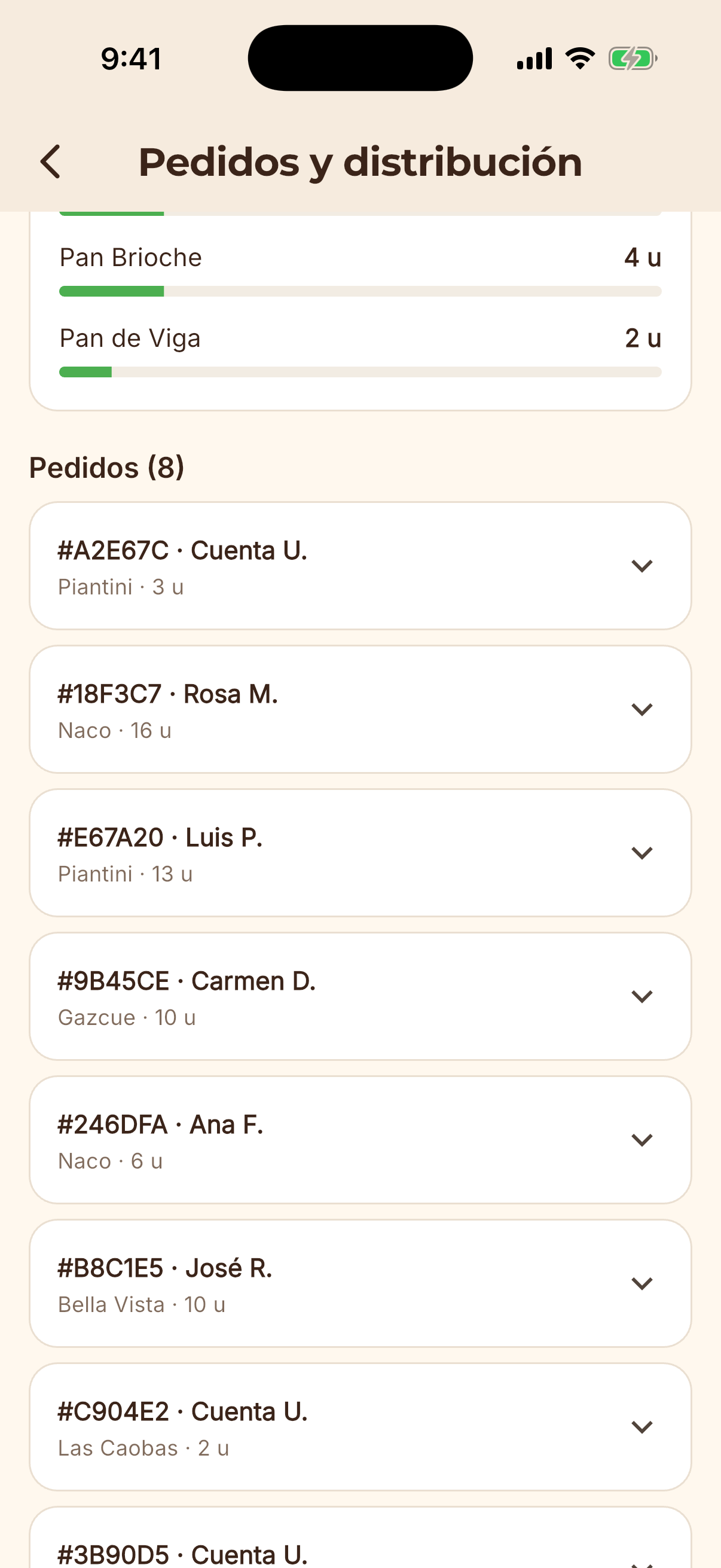 Pantalla de la app