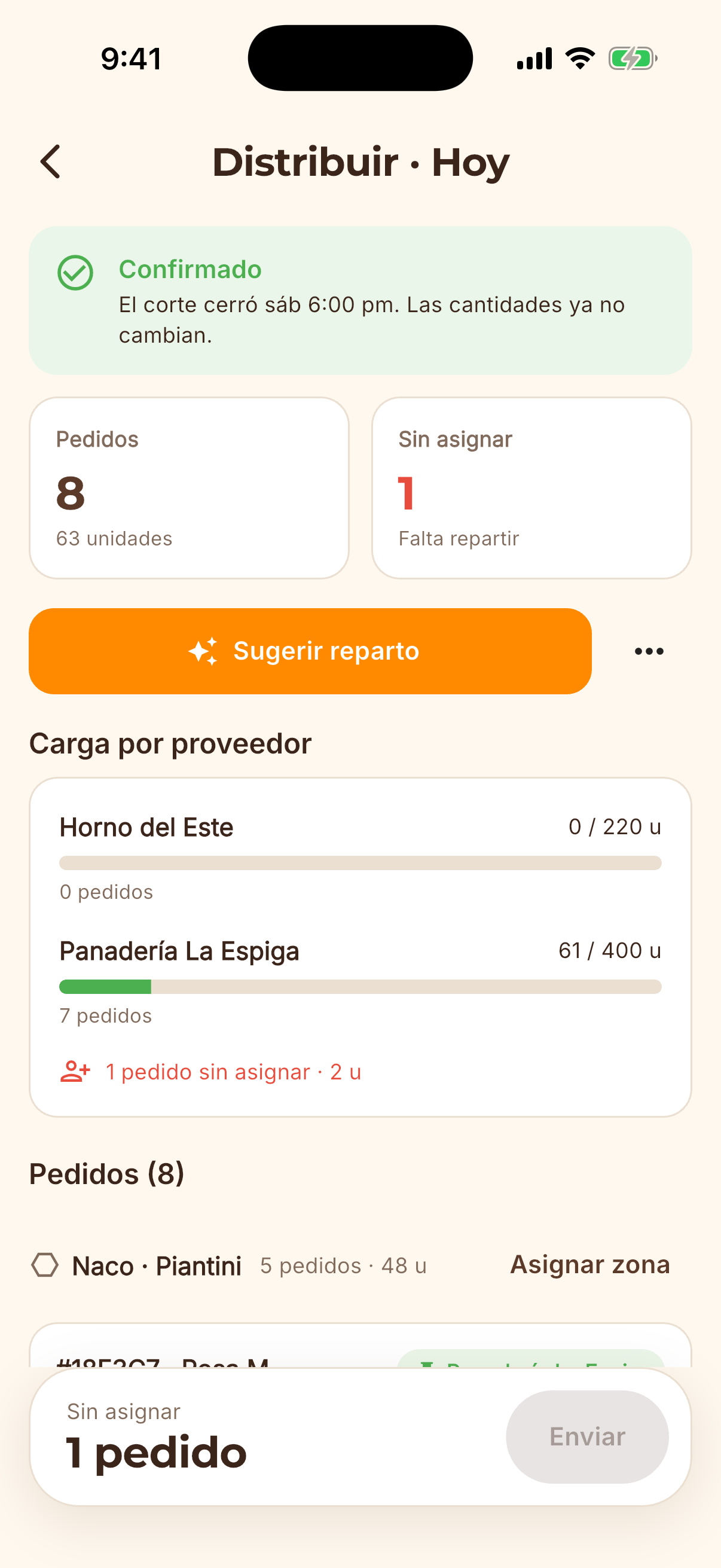 Pantalla de la app