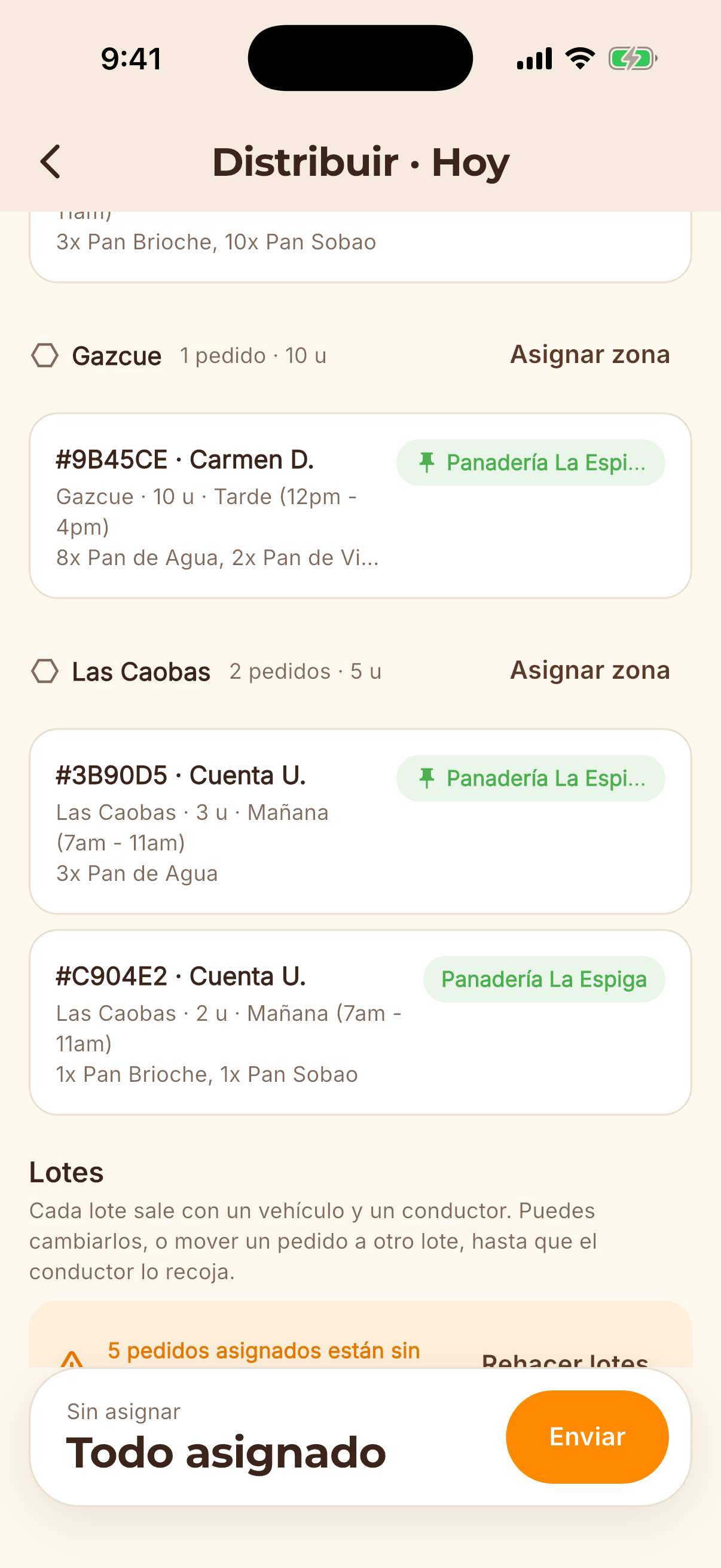 Pantalla de la app