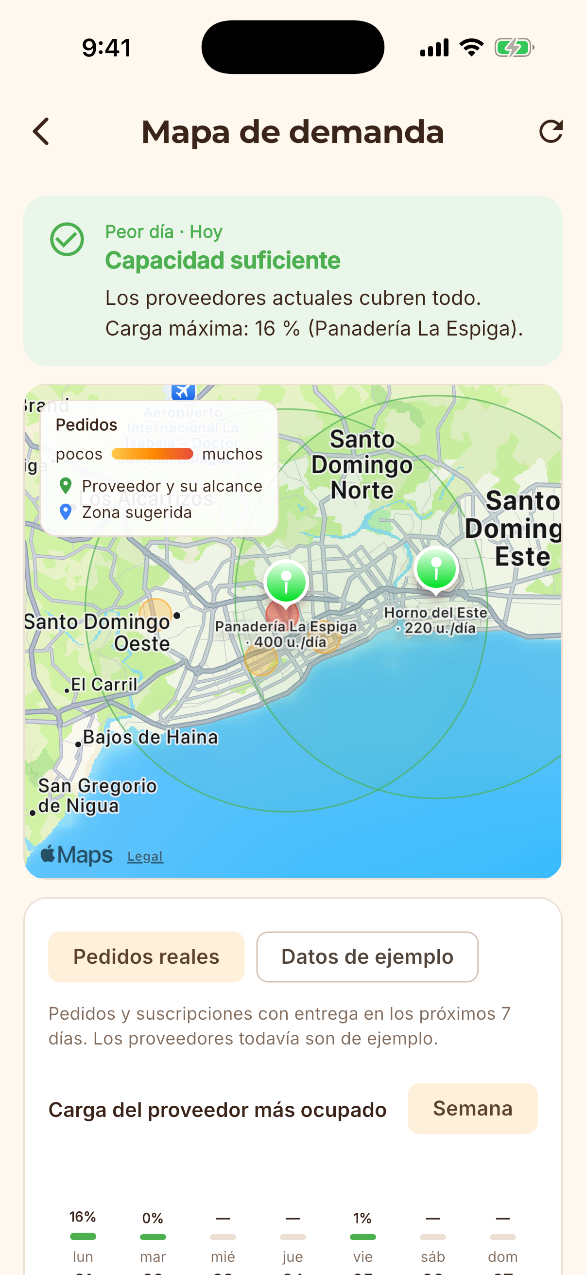 Pantalla de la app