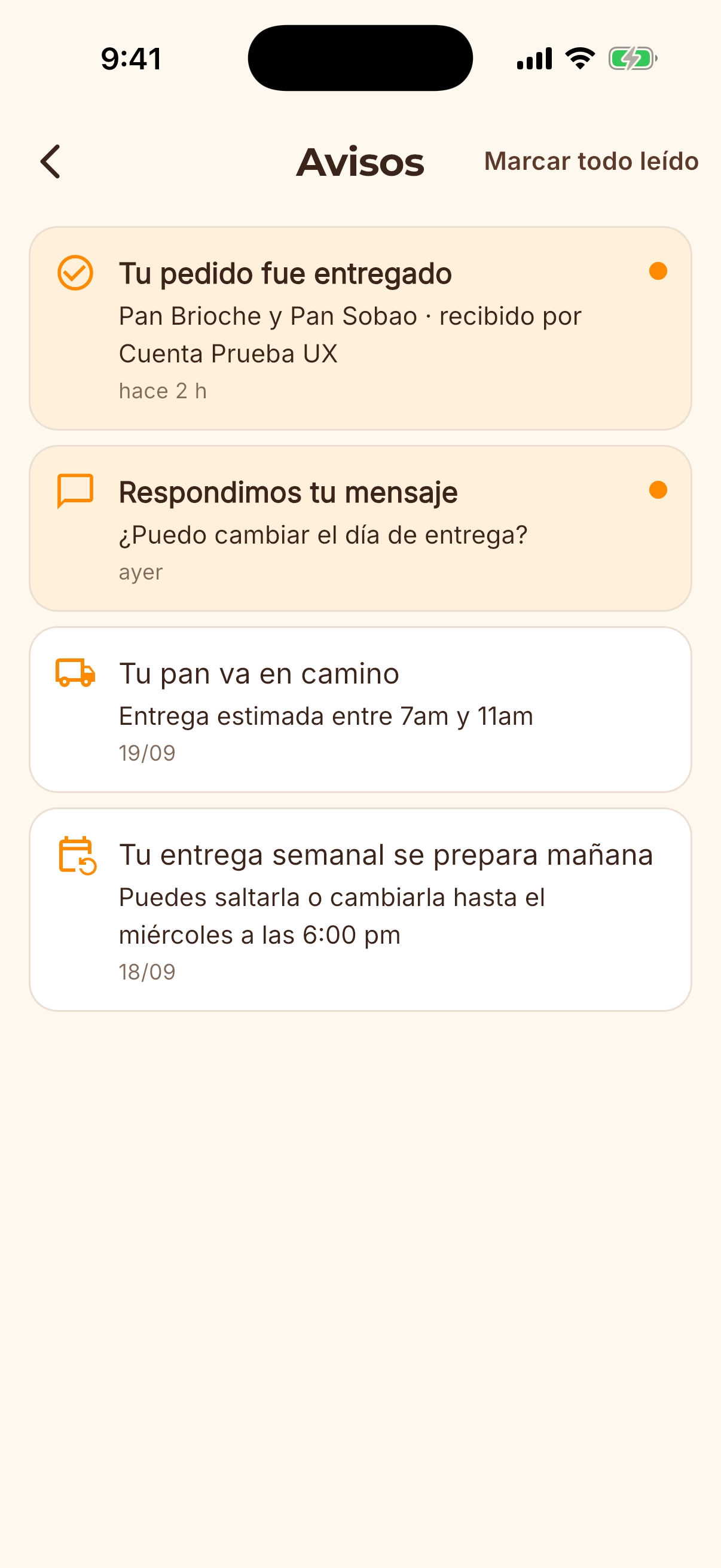 Pantalla de la app