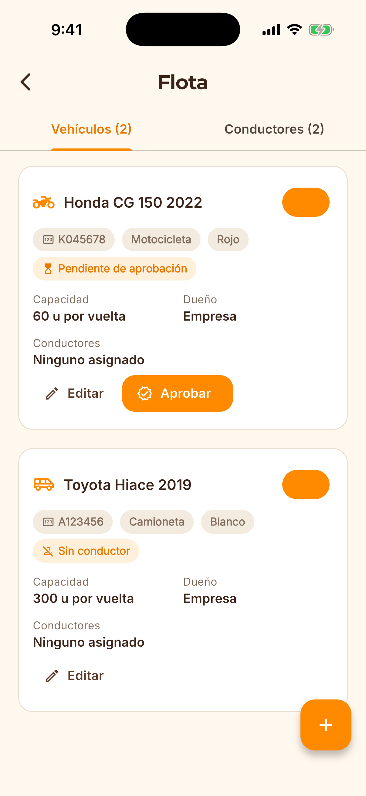 Pantalla de la app