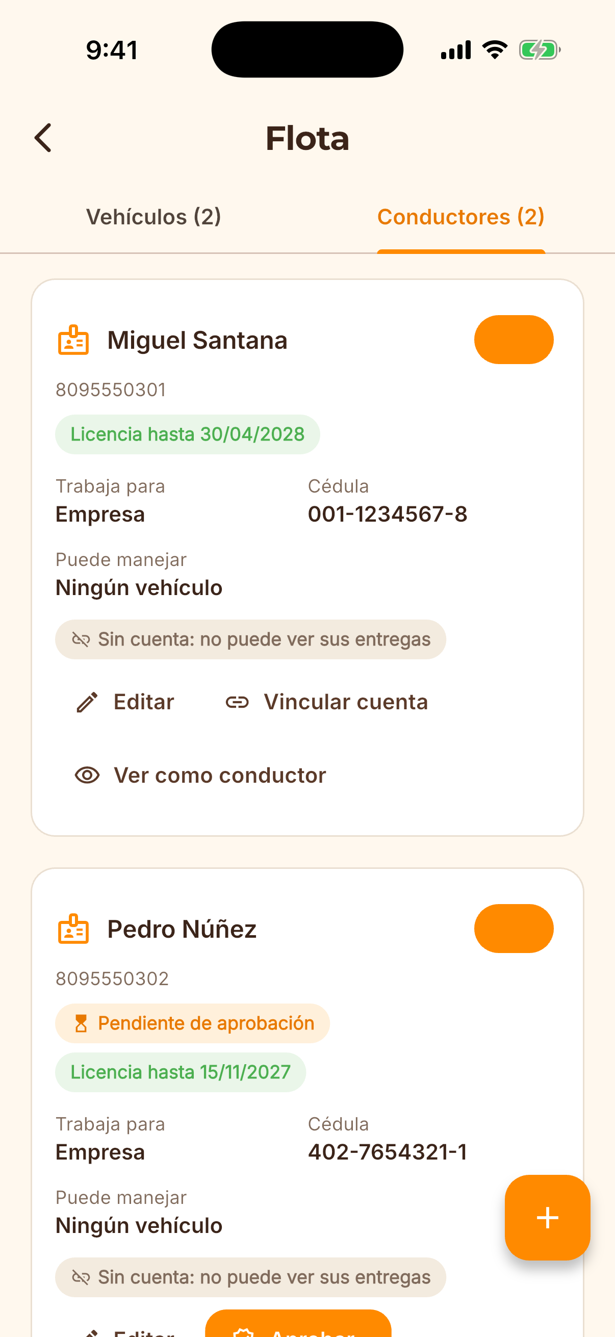 Pantalla de la app