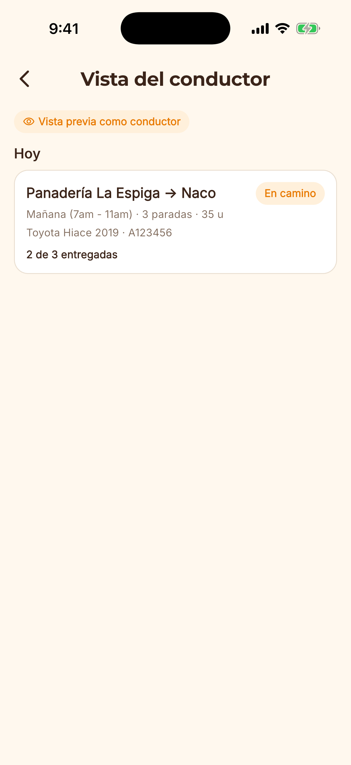 Pantalla de la app