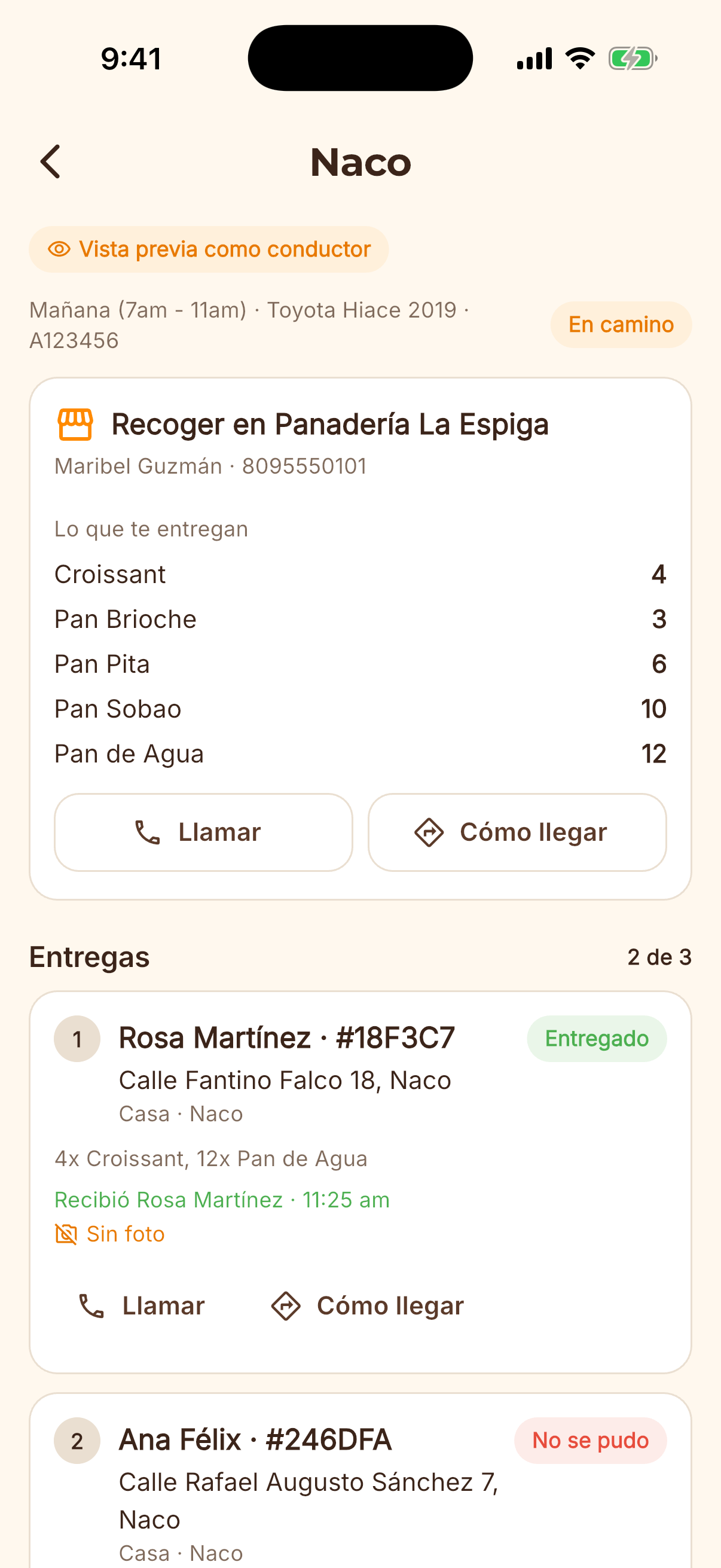 Pantalla de la app
