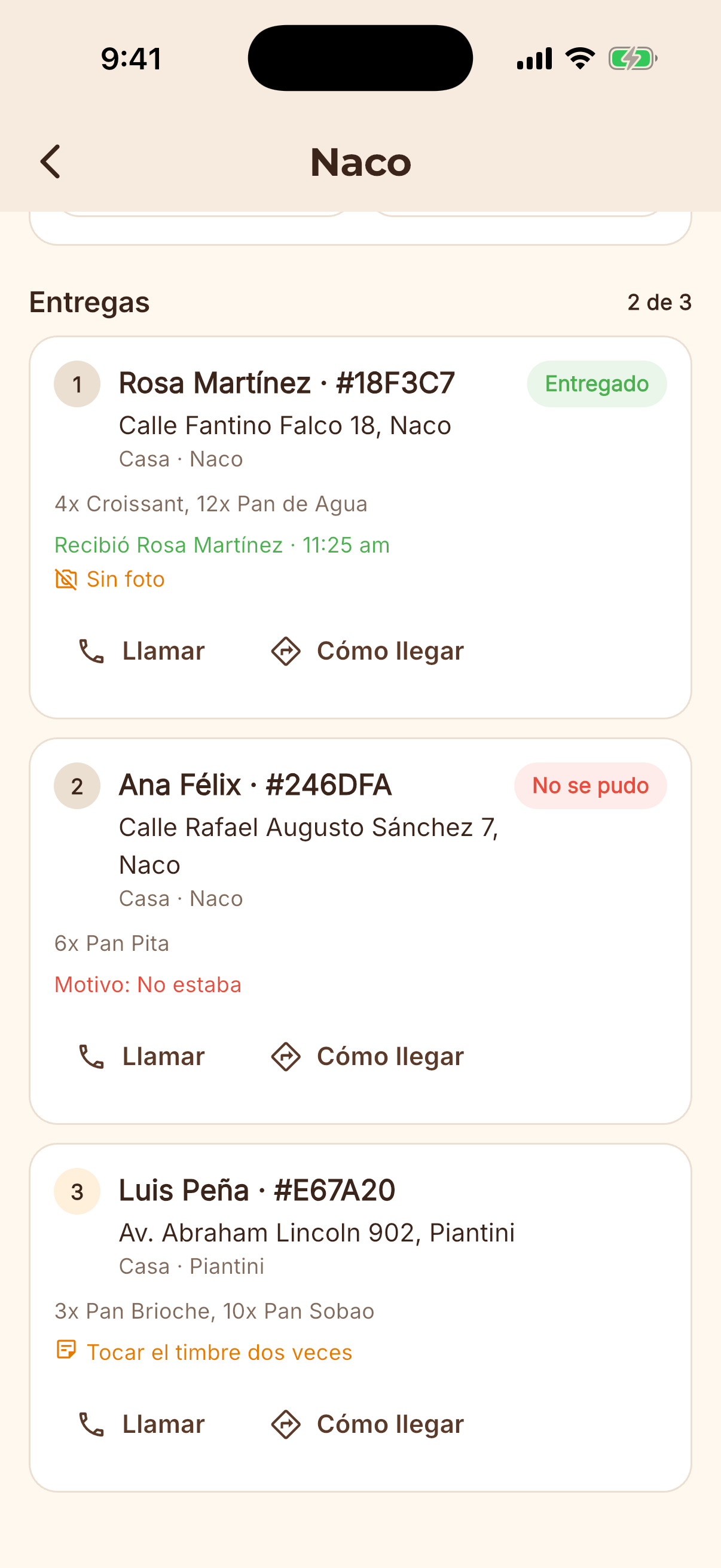 Pantalla de la app